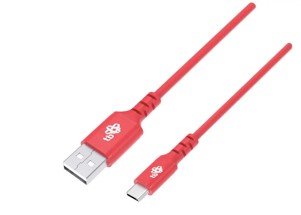 ⁨Kabel USB-USB C 1m silikonowy czerwony Quick Charge⁩ w sklepie Wasserman.eu