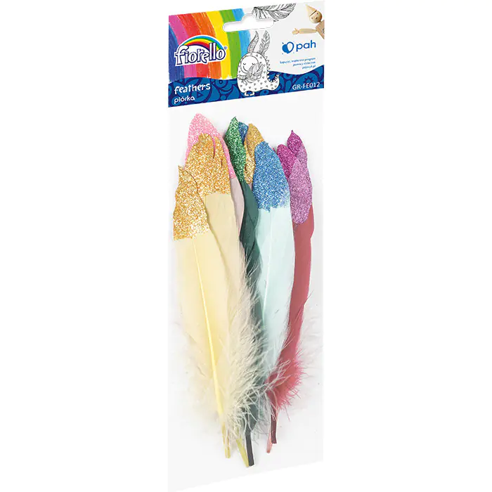 ⁨Colored feathers with glitter 10-15cm (10) GR-FE012 FIORELLO 170-2617⁩ at Wasserman.eu