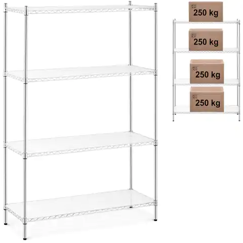 ⁨Openwork chrome-plated workshop rack 4 shelves + 4 mats up to 1 t 1000 kg 120x45x180 cm⁩ at Wasserman.eu
