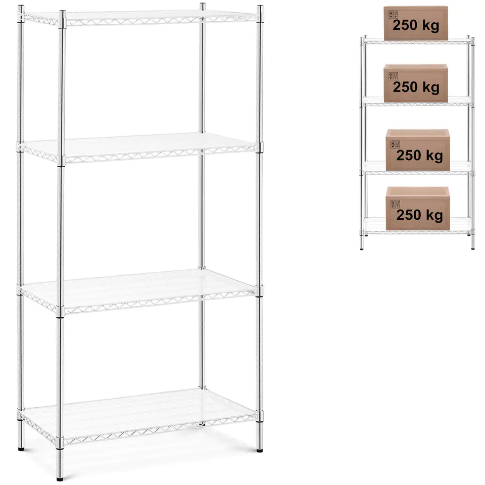 ⁨Workshop rack chrome-plated wire 4 shelves + 4 mats up to 1 t 1000 kg 90x45x180 cm⁩ at Wasserman.eu