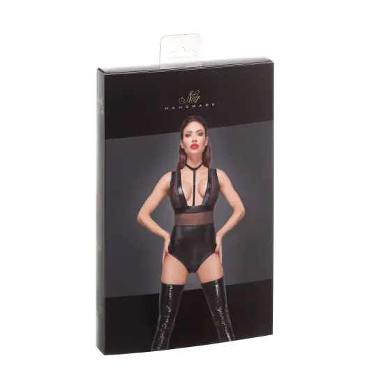 ⁨F183 Powerwetlook body with wide straps, tulle inserts and velvet choker S⁩ w sklepie Wasserman.eu