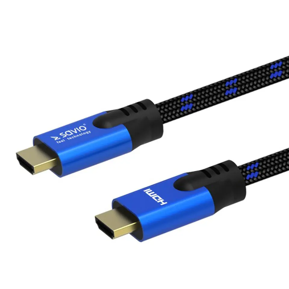 ⁨Kabel HDMI-HDMI v2.1, OFC, 3m, 8K, Miedź, Złote końcówki, Ethernet/3D CL-143 SAVIO Niebiesko-czarny⁩ w sklepie Wasserman.eu