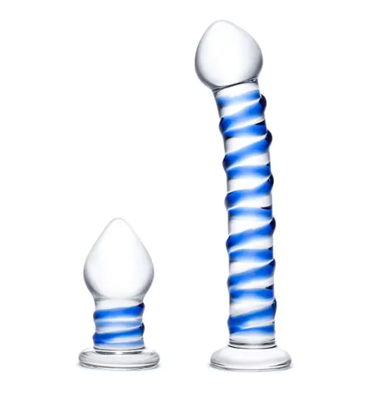 ⁨Glas - Double Penetration Glass Swirly Dildo & Butt Plug Set 2 pcs⁩ w sklepie Wasserman.eu