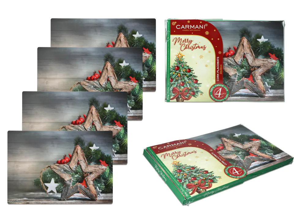⁨Set of 4 cork plate pads - Christmas (CARMANI)⁩ at Wasserman.eu