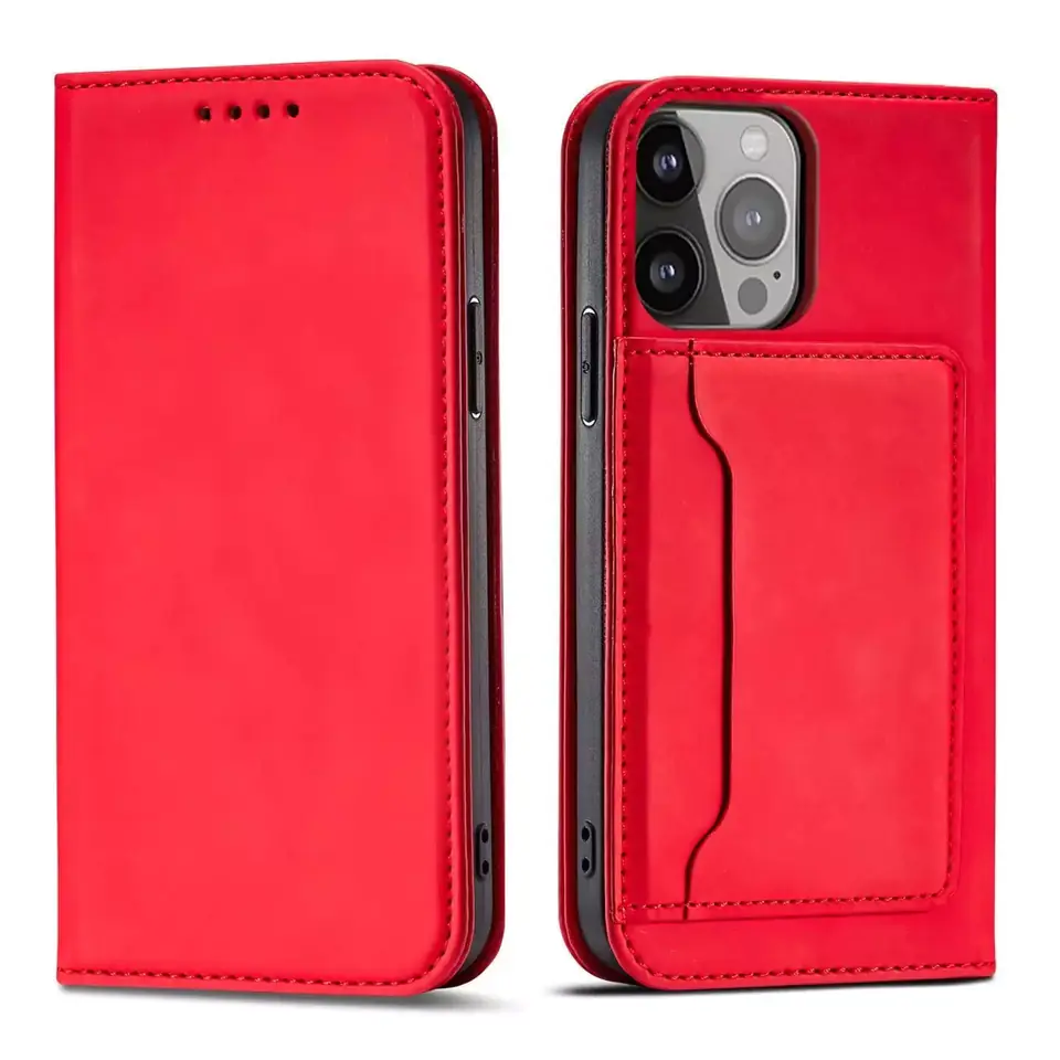 ⁨Magnet Card Case etui do iPhone 13 Pro Max pokrowiec portfel na karty kartę podstawka czerwony⁩ w sklepie Wasserman.eu