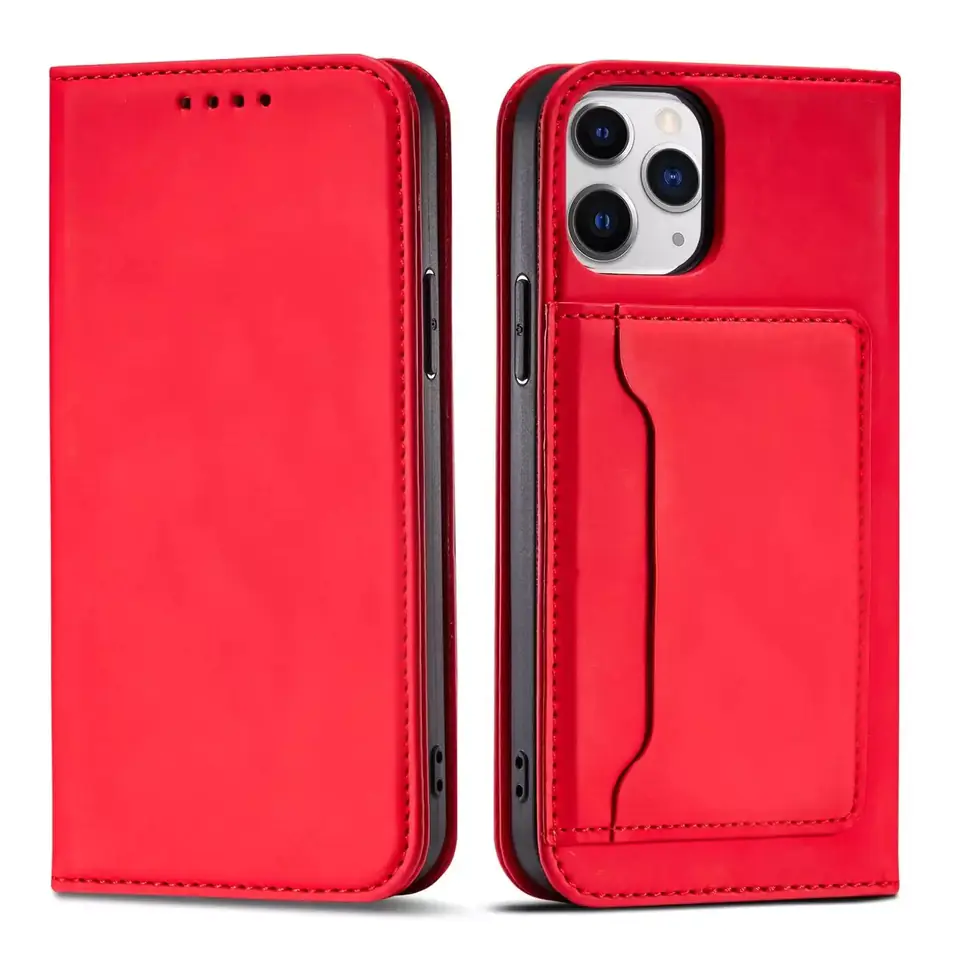 ⁨Magnet Card Case Case for iPhone 12 Pro Max Card Wallet Case Card Stand Red⁩ at Wasserman.eu