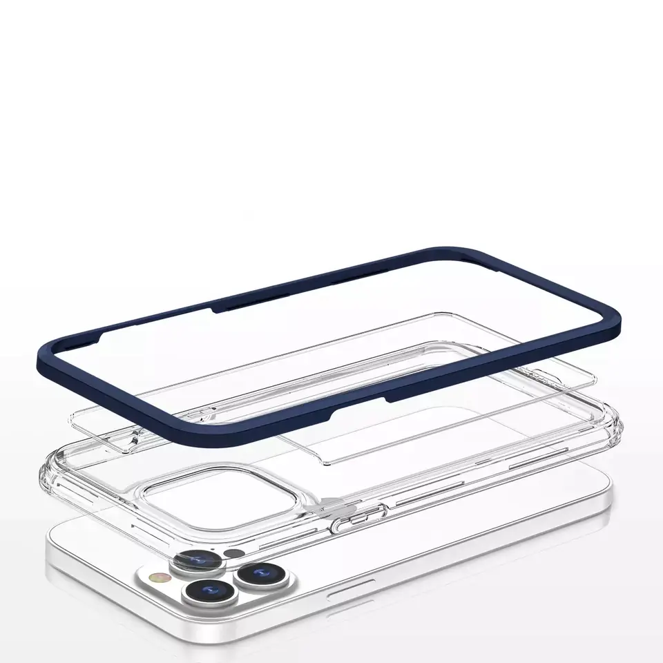 ⁨Clear 3in1 Case for iPhone 13 Pro Gel Cover with Frame Blue⁩ at Wasserman.eu