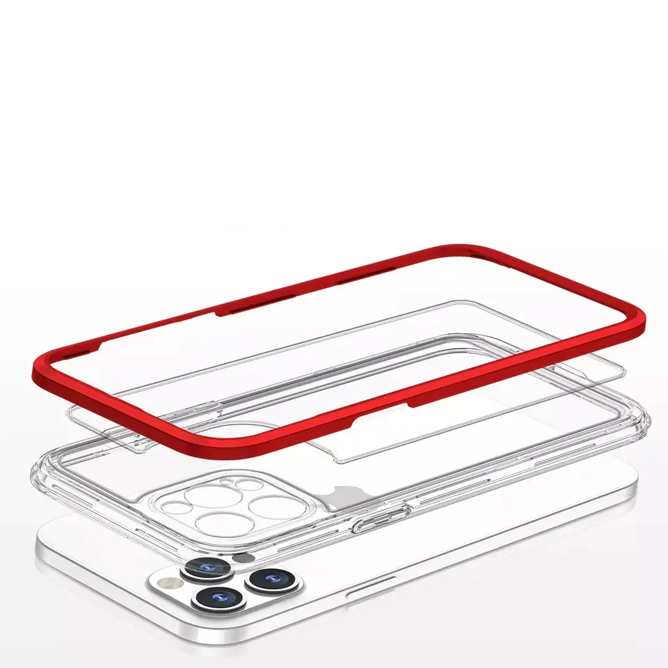⁨Clear 3in1 Case for iPhone 12 Pro Gel Case with Frame Red⁩ at Wasserman.eu