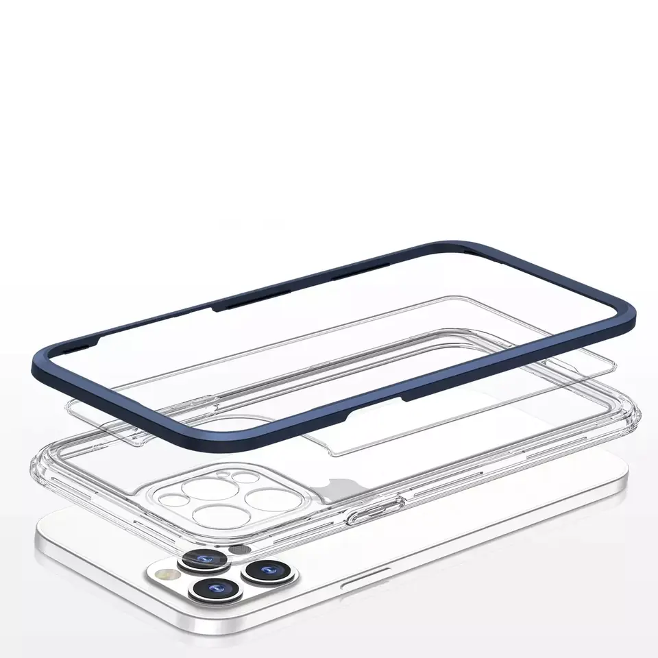 ⁨Clear 3in1 Case for iPhone 12 Pro Gel Cover with Frame Blue⁩ at Wasserman.eu