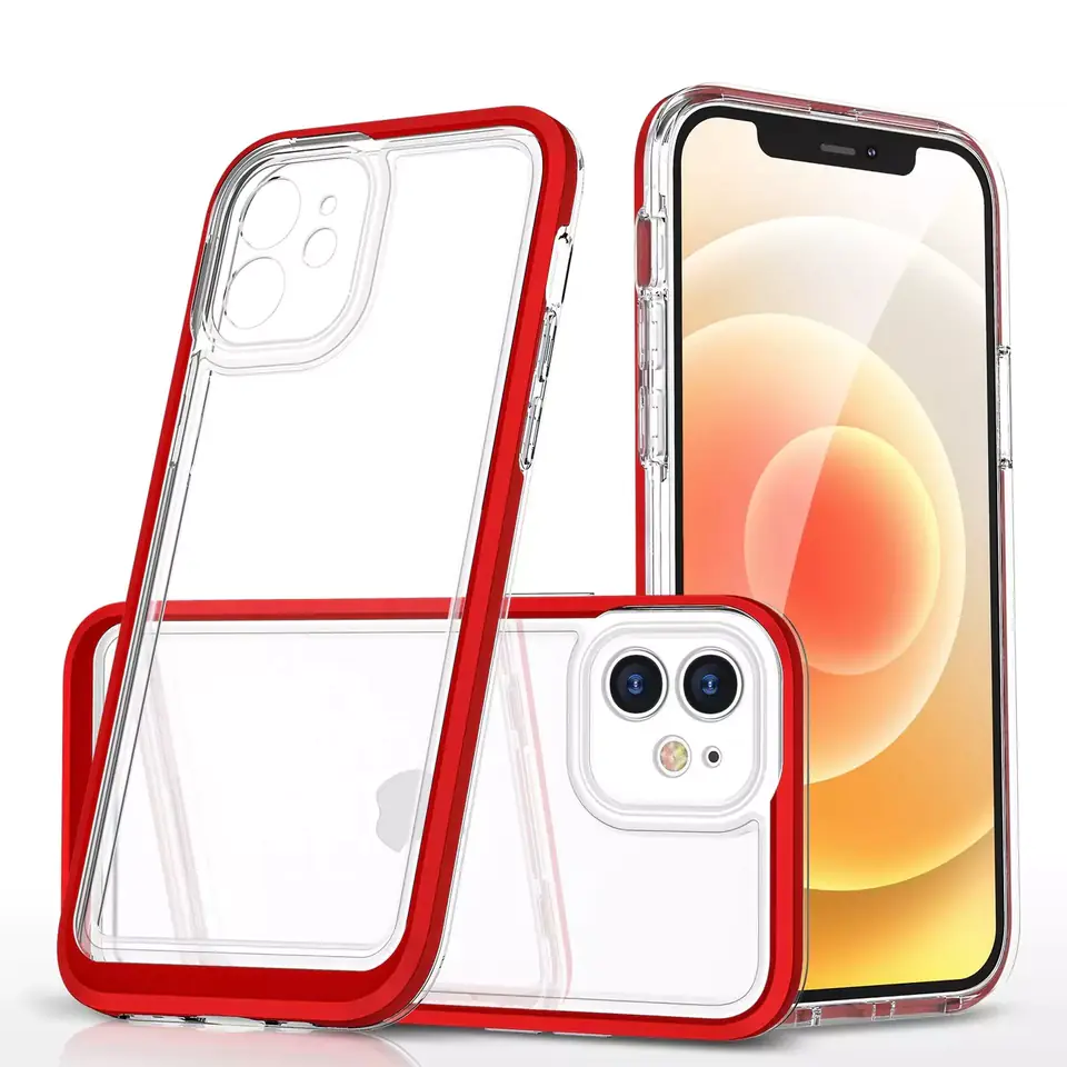 ⁨Clear 3in1 Case for iPhone 12 Gel Case with Frame Red⁩ at Wasserman.eu