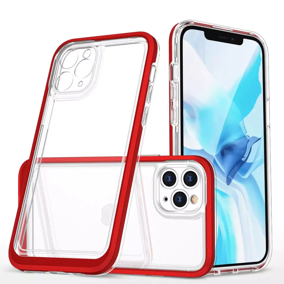 ⁨Clear 3in1 Case for iPhone 11 Pro Max Gel Cover with Frame Red⁩ at Wasserman.eu