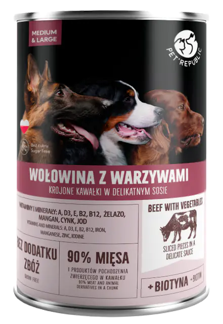 ⁨PETREPUBLIC Cuts with beef and vegetables in sauce can for dogs 1250g⁩ at Wasserman.eu
