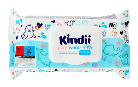 ⁨Kindi Pure Water 99% Chusteczki oczyszczające dla niemowląt i dzieci 1op.-60szt⁩ w sklepie Wasserman.eu