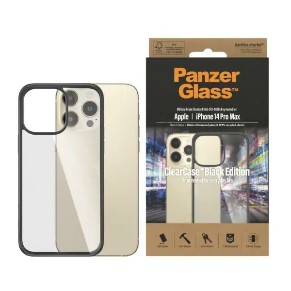 ⁨PanzerGlass ClearCase iPhone 14 Pro Max 6,7" Antibacterial czarny/black 0408⁩ w sklepie Wasserman.eu