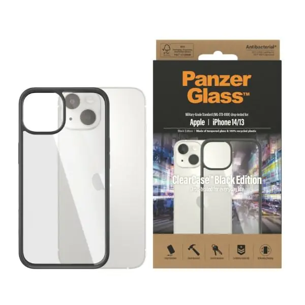 ⁨PanzerGlass ClearCase iPhone 14/13 6.1" Antibacterial black/black 0405⁩ at Wasserman.eu