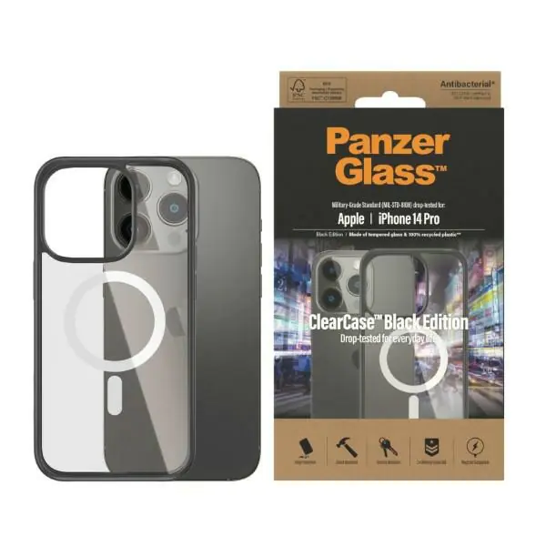 ⁨PanzerGlass ClearCase MagSafe iPhone 14 Pro 6,1" Antibacterial black/black 0414⁩ at Wasserman.eu