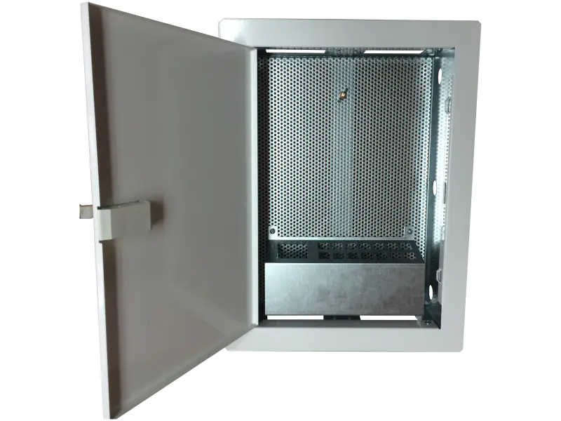 Obudowa / szafka lokalowa, multimedialna 350x250x90, podtynkowa, drzwi perforowane, 1 x gn. elektryczne, 14 x gn. Keystone ALANTEC w sklepie Wasserman.eu