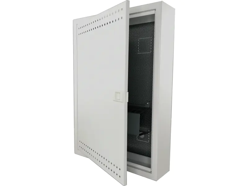 ⁨Residential cabinet, teletechnical, FTTH 500x350x90, surface-mounted, perforated door, 1 x gn. electrical, 14 x gn. Keystone ALANTEC - ALANTEC⁩ at Wasserman.eu