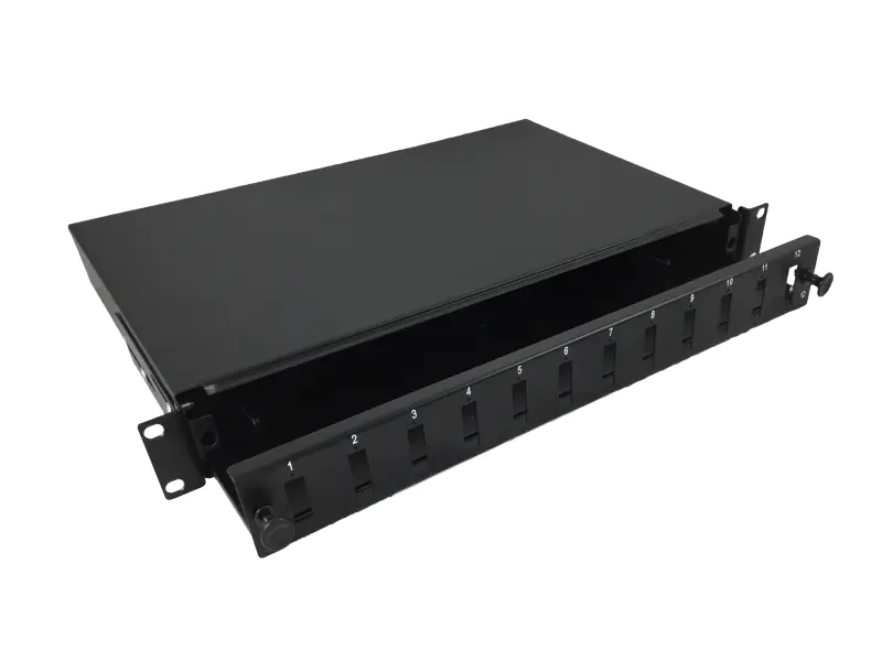 ⁨Fiber optic distribution box 12xSC duplex 19" 1U with front plate and mounting accessories (chokes, bands), extendable
 ALANTEC - ALANTEC⁩ at Wasserman.eu