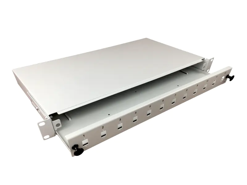 ⁨Fiber optic distribution box 12xSC simplex / 12xLC duplex 19" 1U with front panel and mounting accessories (chokes, bands), retractable ALANTEC - ALANTEC⁩ at Wasserman.eu