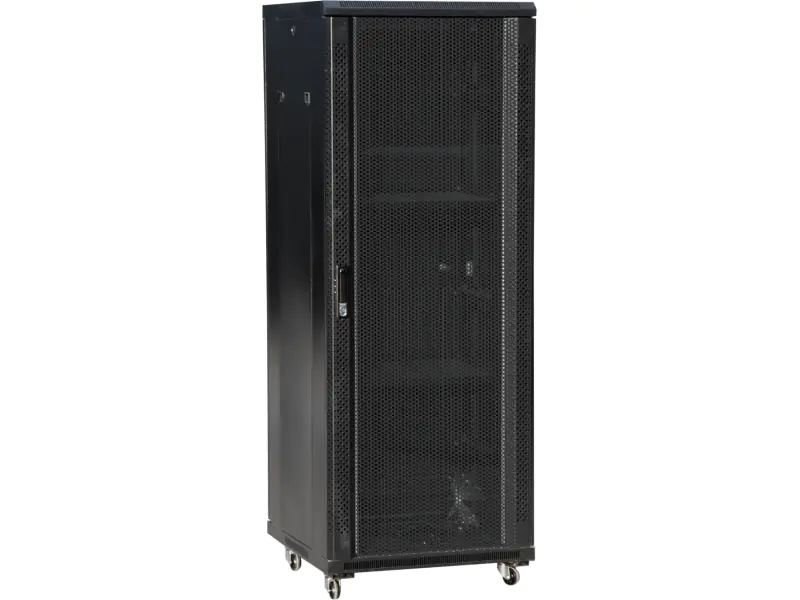 Szafa serwerowa 27U 800x1000, drzwi przednie szklane, drzwi tylne stalowe perforowane, zamek, 4 belki nośne, 4 regulowane stopki, do samodzielnego montażu, kolor czarny Q-LANTEC w sklepie Wasserman.eu