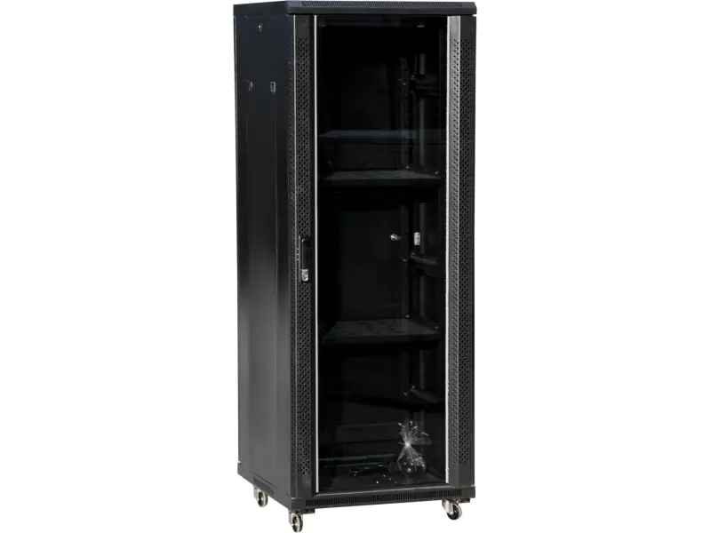 ⁨Cabinet 32U 600x800, front glass door, rear cover metal full, lock, 4 support beams, 4 adjustable feet, do-it-yourself color, black Q-LANTEC - Q-LANTEC⁩ at Wasserman.eu