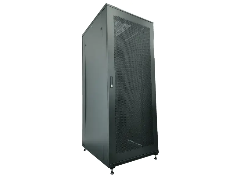 Szafa serwerowa 42U 600x1000, drzwi przednie stalowe perforowane, drzwi tylne stalowe perforowane, zamek, 4 belki nośne, 4 regulowane stopki, do samodzielnego montażu, kolor czarny Q-LANTEC - Q-LANTEC w sklepie Wasserman.eu
