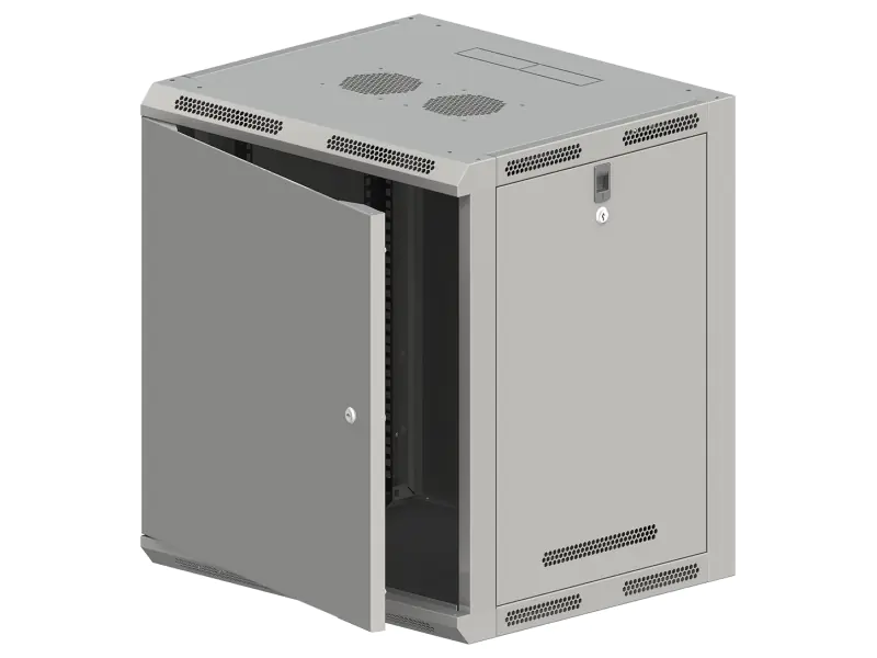 ⁨Szafa wisząca 19" 15U 600x500, niedzielona, DRZWI METALOWE jednoskrzydłowe, tył osłona pełna, osłony boczne ruchome perforowane, kolor szary, 4 belki, FLAT PACK ALANTEC⁩ w sklepie Wasserman.eu