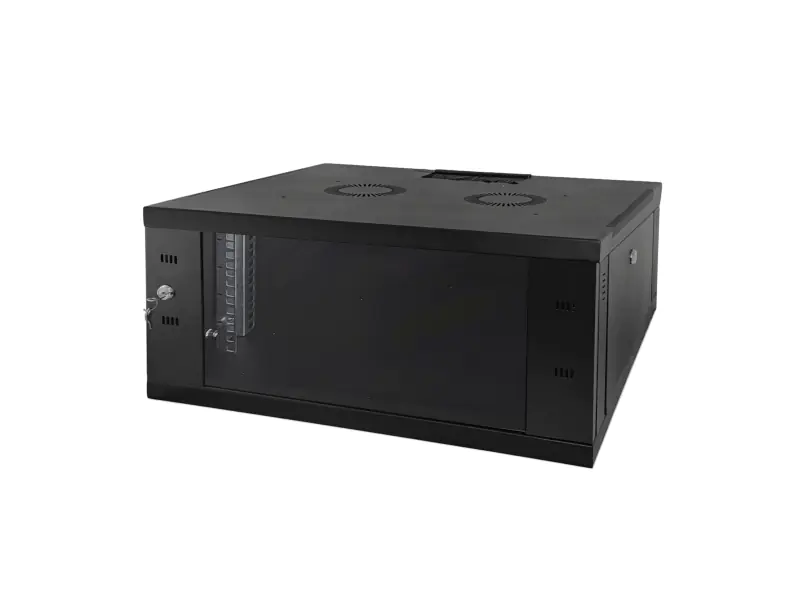 Szafa wisząca 4U, STRONG RACK, 600x450, czarna, drzwi szklane, jednoskrzydłowe, tył osłona pełna, osłony boczne zamykane na klucz, kolor czarny, FLAT PACK ALANTEC - ALANTEC w sklepie Wasserman.eu
