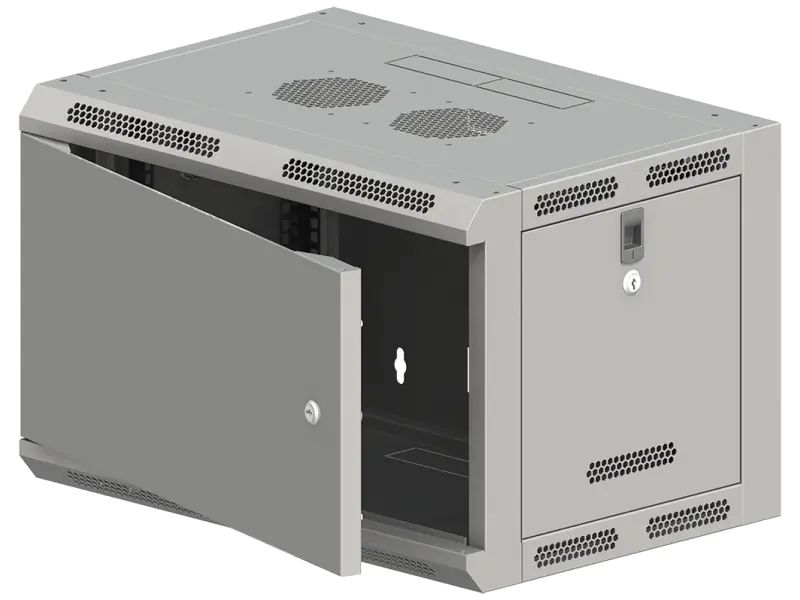 Szafa wisząca 19" 9U 600x500, niedzielona, DRZWI METALOWE jednoskrzydłowe, tył osłona pełna, osłony boczne ruchome perforowane, kolor szary, 4 belki, FLAT PACK ALANTEC w sklepie Wasserman.eu