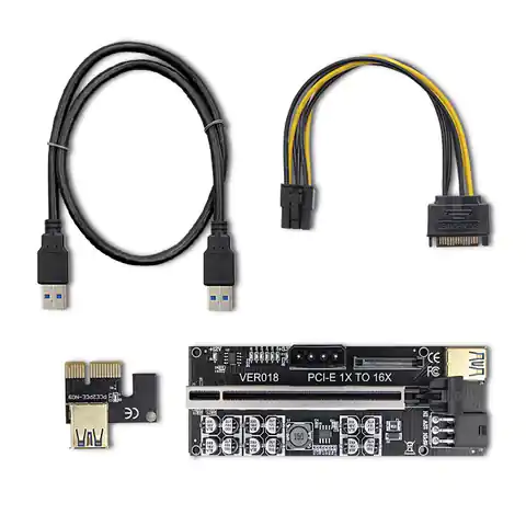 ⁨Riser PCI-E 1x - 16x | USB 3.0 | ver. 018 | SATA/PCI-E 6 pin⁩ w sklepie Wasserman.eu