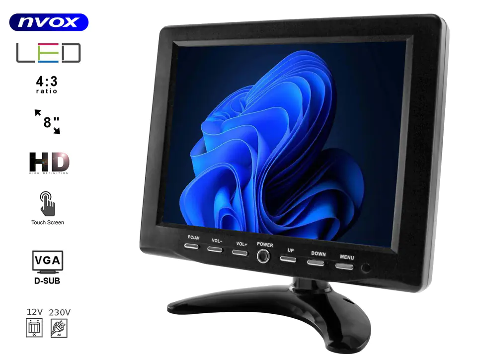 ⁨Monitor samochodowy lub wolnostojący LCD 8cali cali z ekranem dotykowym VGA 12V 230V... (NVOX PC⁩ w sklepie Wasserman.eu