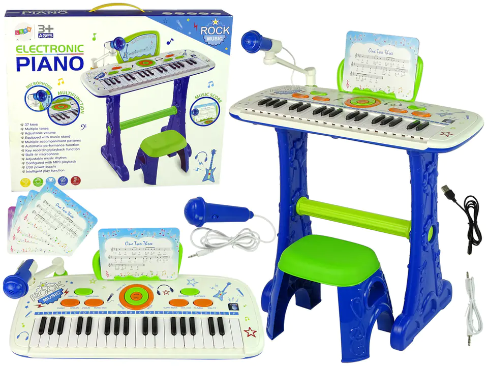 ⁨Elektryczne Pianino Keyboard Dla Dzieci Niebieskie Nuty USB⁩ w sklepie Wasserman.eu