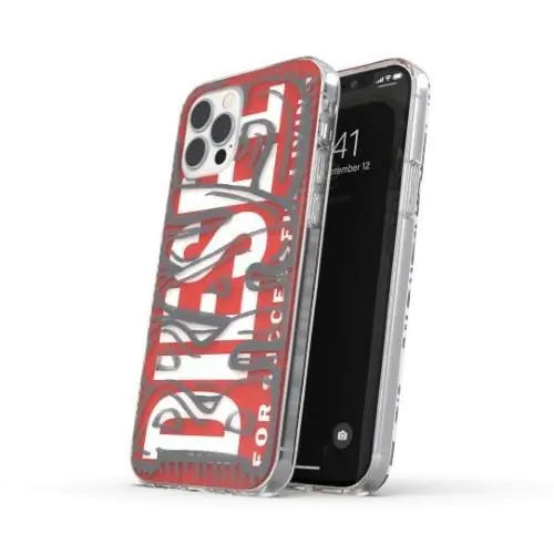 ⁨Diesel Snap Case Clear AOP iPhone 12 Pro Max czerwono-szary/red-grey 42568⁩ w sklepie Wasserman.eu