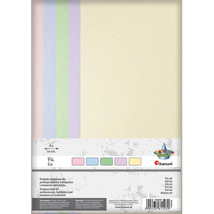 ⁨Felt A4 2mm 5x2 pastel colors 418670 TITANUM⁩ at Wasserman.eu