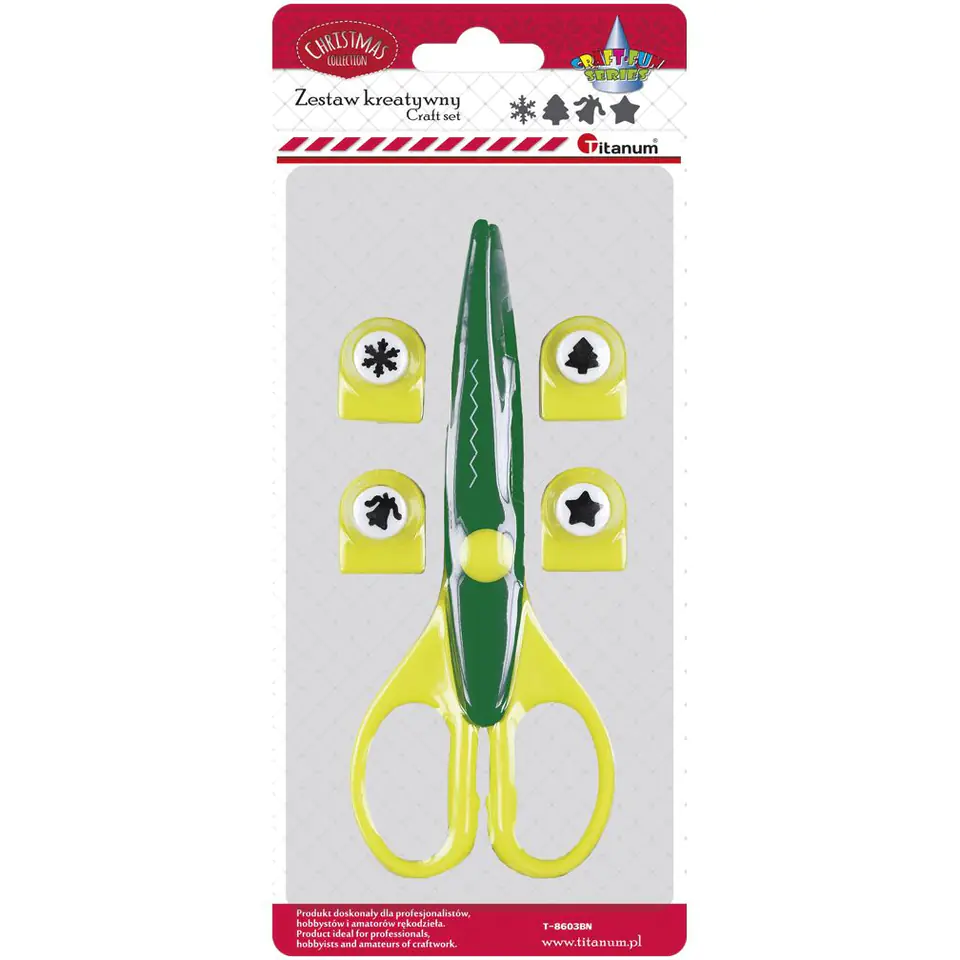 ⁨Nożyczki dekoracyjne 16,5 cm + 4 dziurkacze kreatywne 340302 TITANUM⁩ w sklepie Wasserman.eu