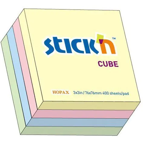 ⁨Block STICK'N 76x76mm 400 sheets mix 4 pastel colors (21013)⁩ at Wasserman.eu
