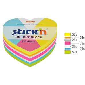 ⁨Notebook HEART 64X67mm MIX 5 COL. Neon+white 250KART. 21836 STICK'N⁩ at Wasserman.eu