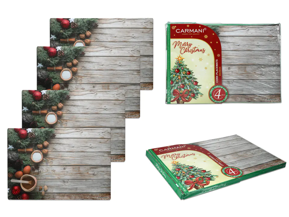 ⁨Set of 4 cork plate pads - Christmas (CARMANI)⁩ at Wasserman.eu