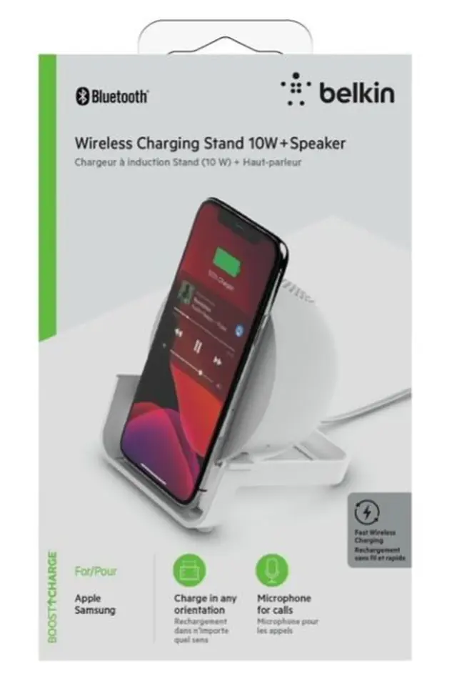 ⁨Belkin ład. indukcyjna+głośnik 10W biały/white AUF001VFWH⁩ w sklepie Wasserman.eu