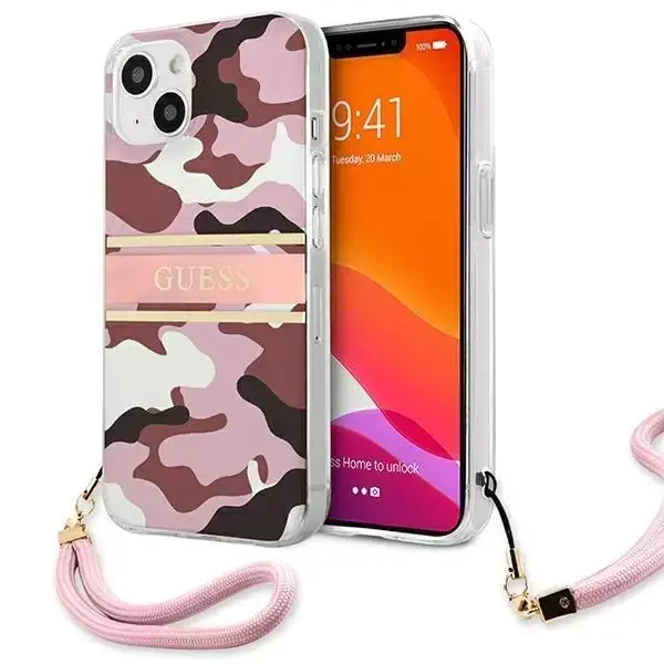 ⁨Guess GUHCP13MKCABPI iPhone 13 6,1" różowy/pink hardcase Camo Strap Collection⁩ w sklepie Wasserman.eu