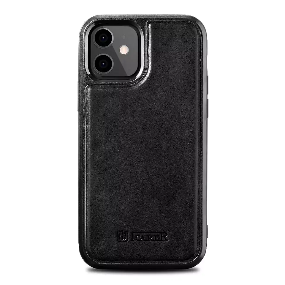 ⁨iCarer Leather Oil Wax Natural Leather Case for iPhone 12 mini black (ALI1204-BK)⁩ at Wasserman.eu