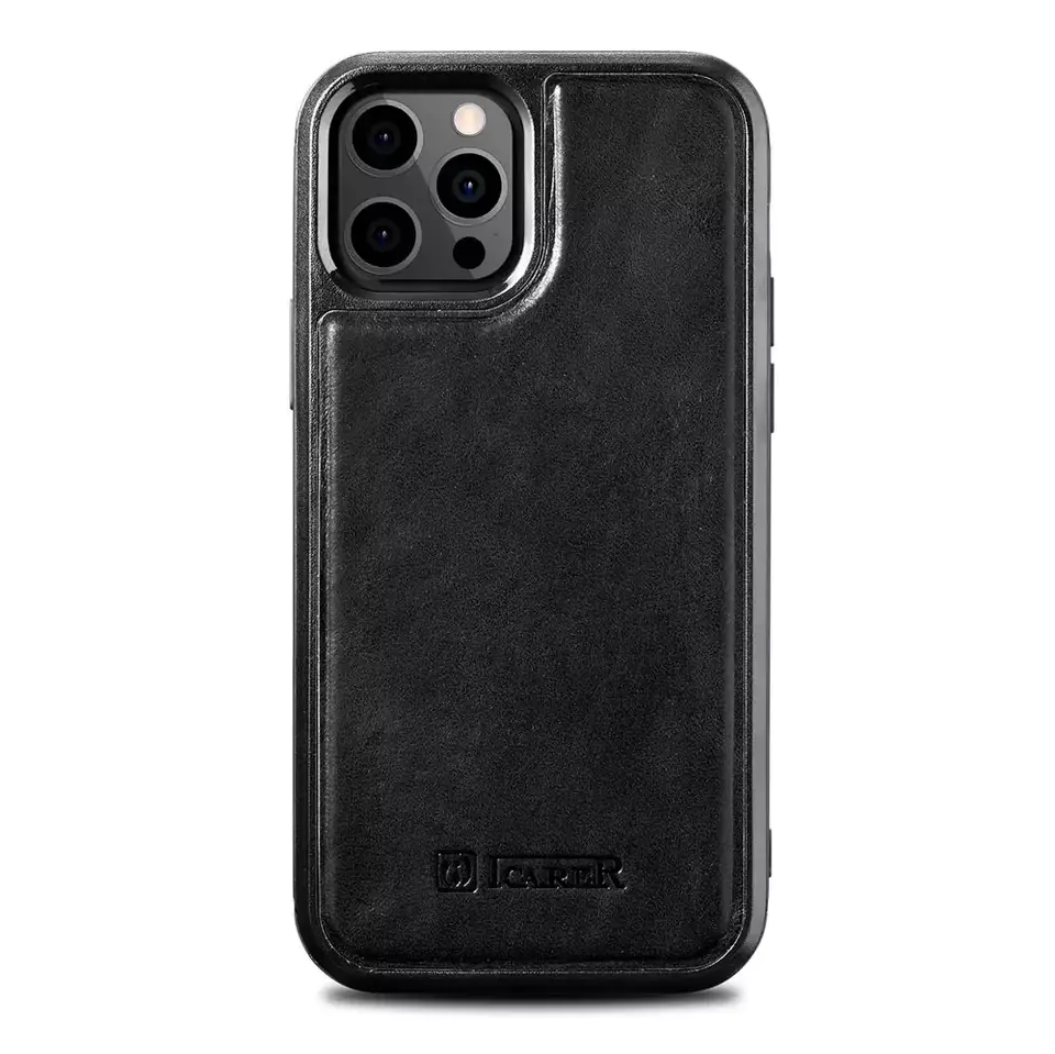 ⁨iCarer Leather Oil Wax Natural Leather Case for iPhone 12 Pro Max Black (ALI1206-BK)⁩ at Wasserman.eu