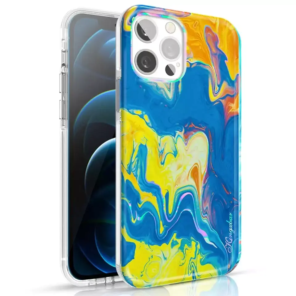 ⁨Kingxbar Watercolour Series colorful case for iPhone 12 Pro / iPhone 12 yellow-blue⁩ at Wasserman.eu