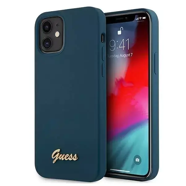 ⁨Guess GUHCP12SLSLMGBL iPhone 12 mini 5,4" blue/blue hardcase Metal Logo Script⁩ at Wasserman.eu