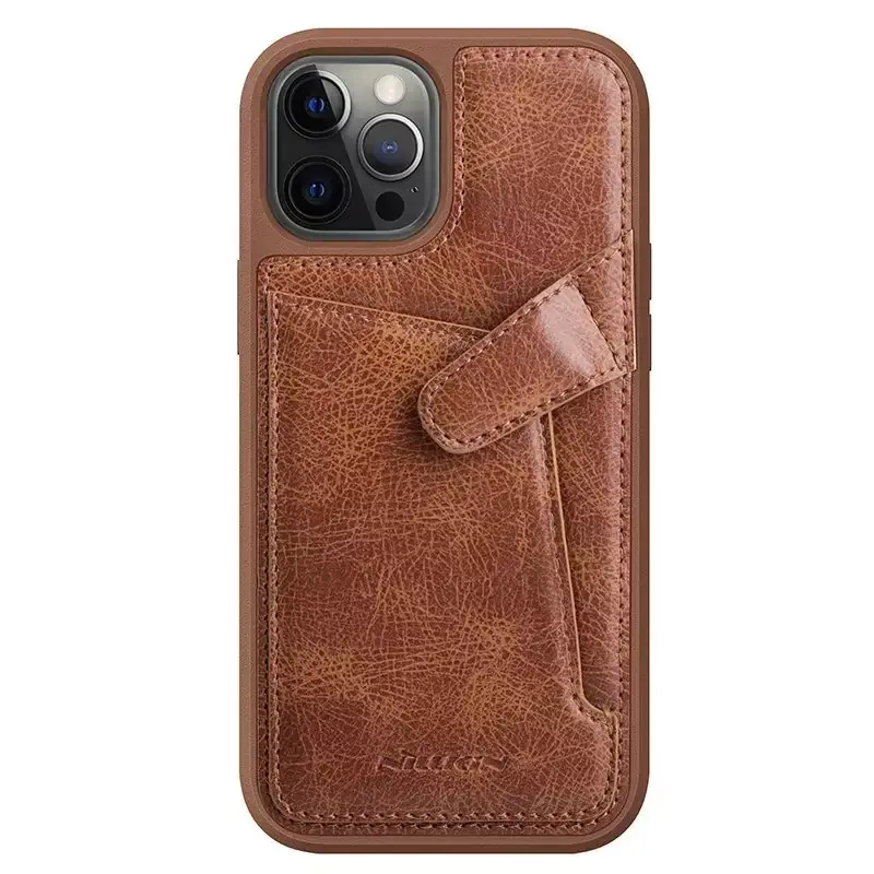 ⁨Nillkin Aoge Leather Case elastyczne pancerne etui z prawdziwej skóry z kieszonką iPhone 12 mini brązowy⁩ w sklepie Wasserman.eu