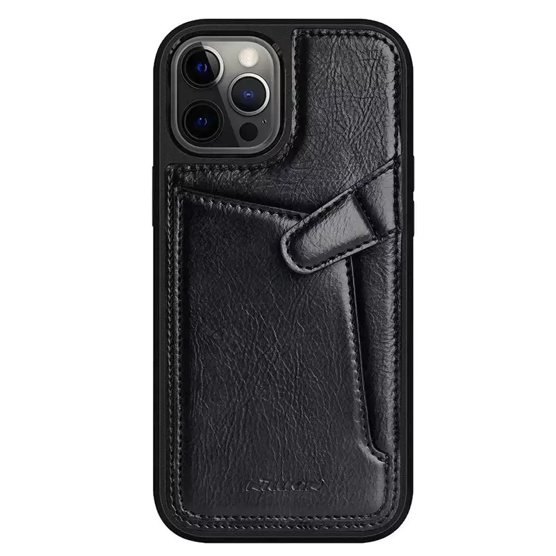 ⁨Nillkin Aoge Leather Case elastyczne pancerne etui z prawdziwej skóry z kieszonką iPhone 12 mini czarny⁩ w sklepie Wasserman.eu