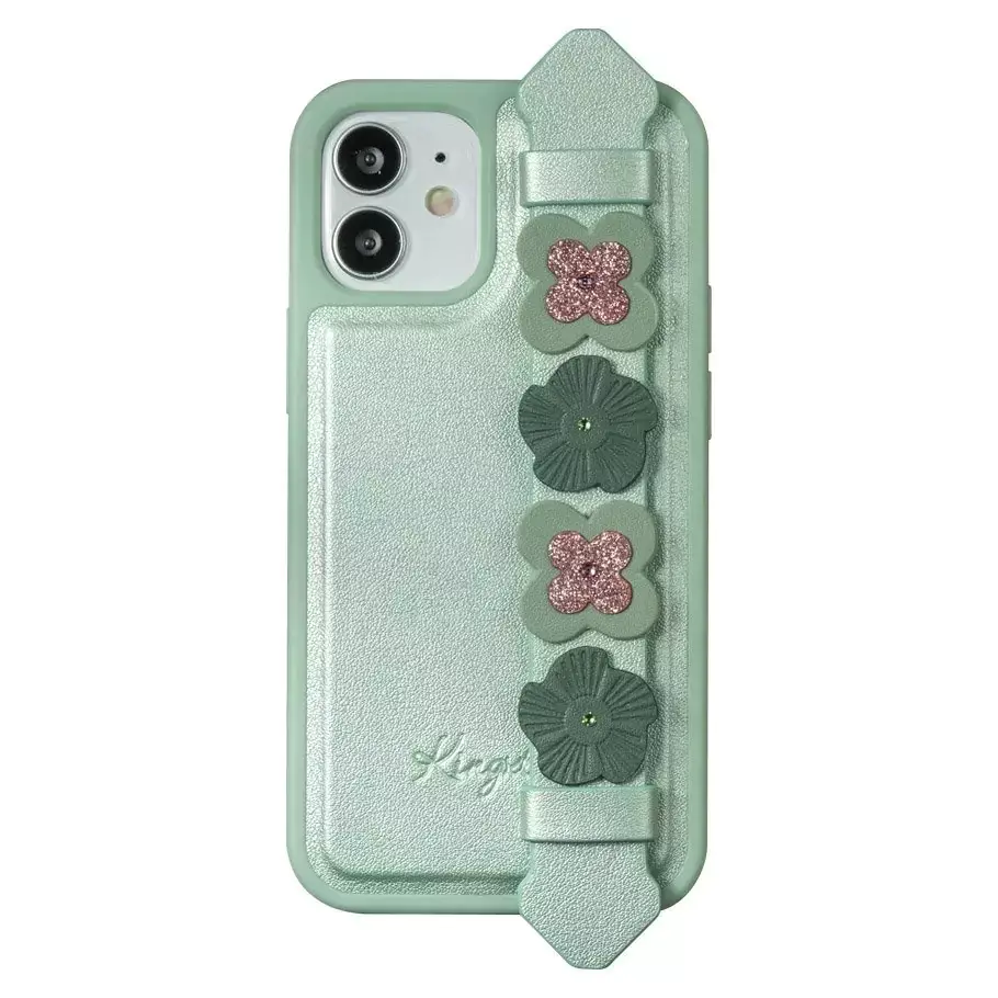 ⁨Kingxbar Sweet Series żelowe etui ozdobione oryginalnymi Kryształami Swarovskiego z podstawką iPhone 12 Pro / iPhone 12 zielony⁩ w sklepie Wasserman.eu