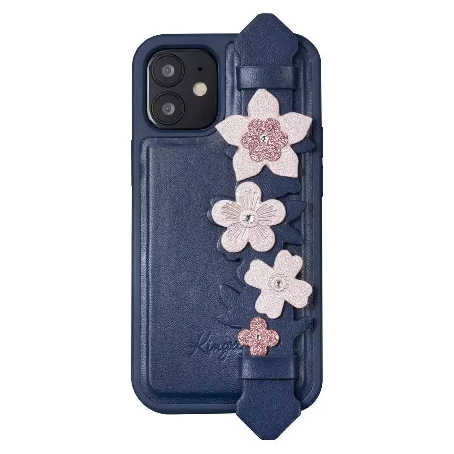 ⁨Kingxbar Sweet Series żelowe etui ozdobione oryginalnymi Kryształami Swarovskiego z podstawką iPhone 12 mini niebieski⁩ w sklepie Wasserman.eu