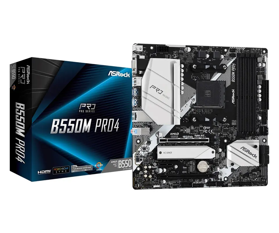 ⁨Płyta główna B550M Pro4 AM4 4DDR4 HDMI/DP/D-SUB M.2 mATX⁩ w sklepie Wasserman.eu